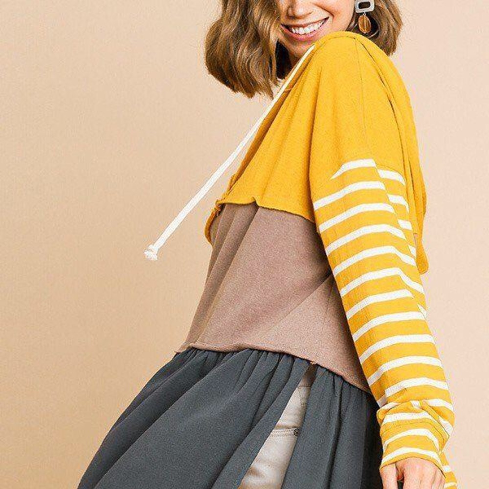 ⭐️Striped Long Sleeve Color Blocked Hooded Tunic⭐️ - Picture 3 of 4